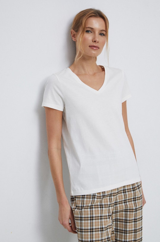 T-shirt bawełniany damski gładki kolor beżowy beżowy RS23.TSD013