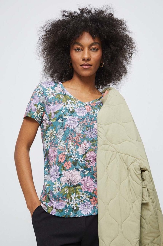 T-shirt bawełniany damski z nadrukiem kolor multicolor bawełna multicolor RS23.TSD014