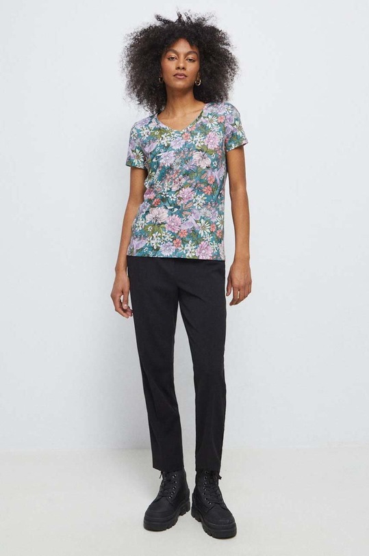 T-shirt bawełniany damski z nadrukiem kolor multicolor RS23.TSD014 multicolor RS23