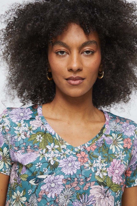 T-shirt bawełniany damski z nadrukiem kolor multicolor multicolor RS23.TSD014