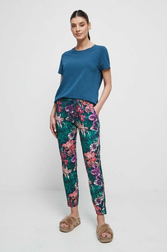 T-shirt bawełniany damski gładki z domieszką elastanu kolor turkusowy RS23.TSD020 turkusowy RS23