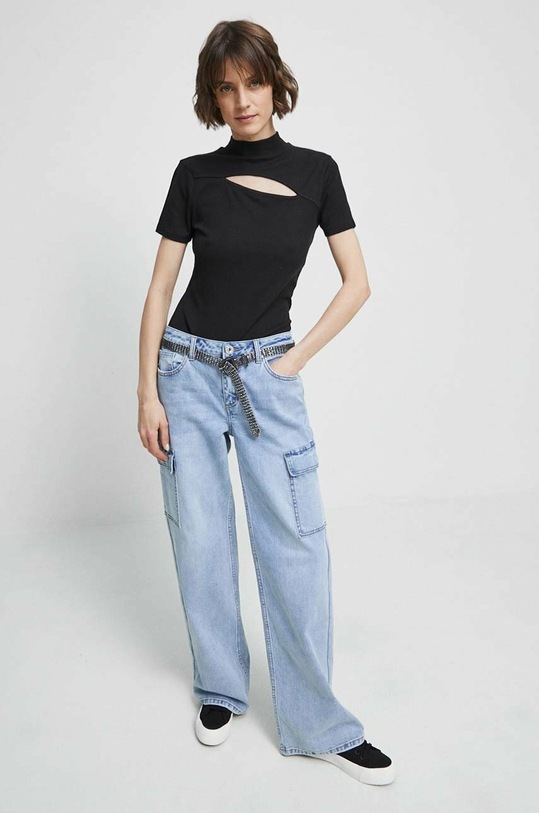 T-shirt damski prążkowany kolor czarny RS23.TSD040 czarny RS23