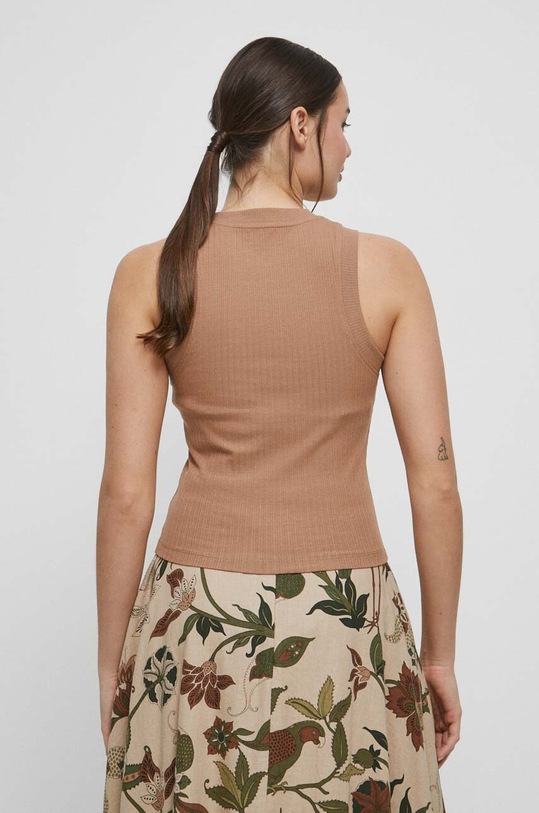 Odzież Top bawełniany damski prążkowany z domieszką elastanu kolor beżowy RS23.TSD061 beżowy