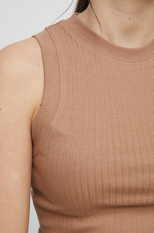 Top bawełniany damski prążkowany z domieszką elastanu kolor beżowy RS23.TSD061