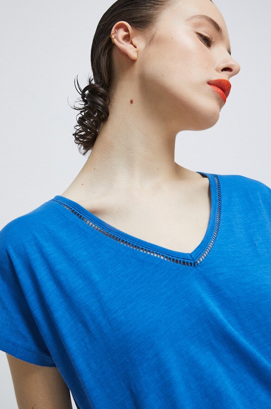 T-shirt bawełniany damski gładki kolor niebieski niebieski RS23.TSD070
