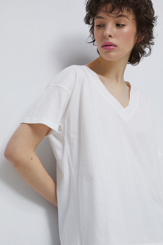 T-shirt bawełniany damski kolor biały biały RS23.TSD072