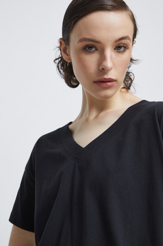 T-shirt bawełniany damski kolor czarny gładkie czarny RS23.TSD072