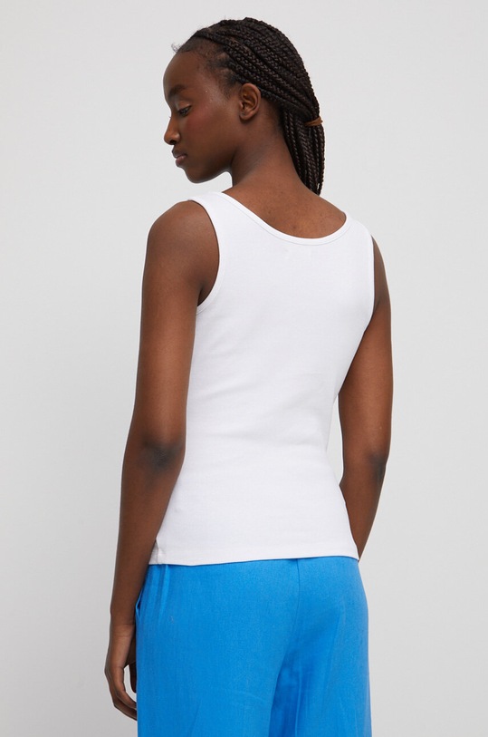 Odzież Top bawełniany damski prążkowany z domieszką elastanu kolor biały RS23.TSD082 biały