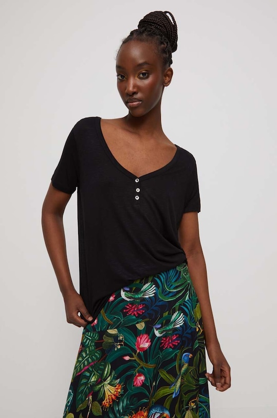 T-shirt damski gładki kolor czarny pozostałe czarny RS23.TSD090