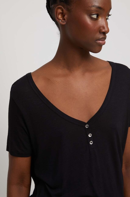 T-shirt damski gładki kolor czarny czarny RS23.TSD090