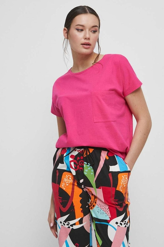 T-shirt bawełniany damski gładki kolor różowy bawełna różowy RS23.TSD091