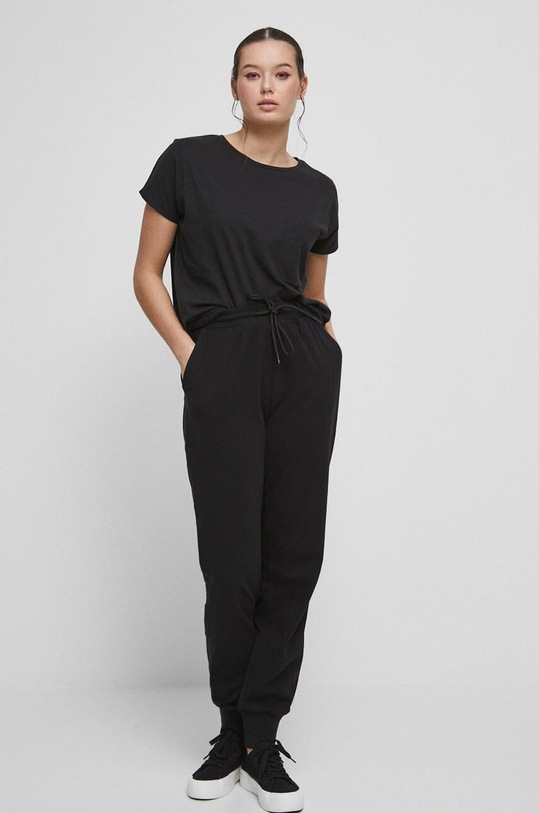 T-shirt bawełniany damski gładki kolor czarny RS23.TSD091 czarny RS23