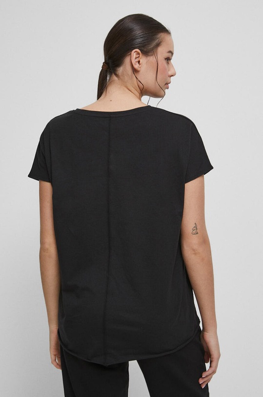 Odzież T-shirt bawełniany damski gładki kolor czarny RS23.TSD091 czarny