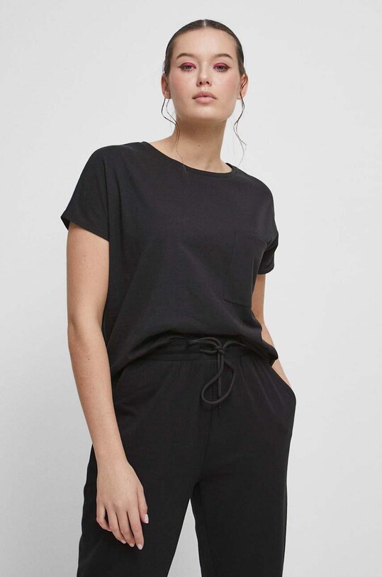 T-shirt bawełniany damski gładki kolor czarny czarny RS23.TSD091