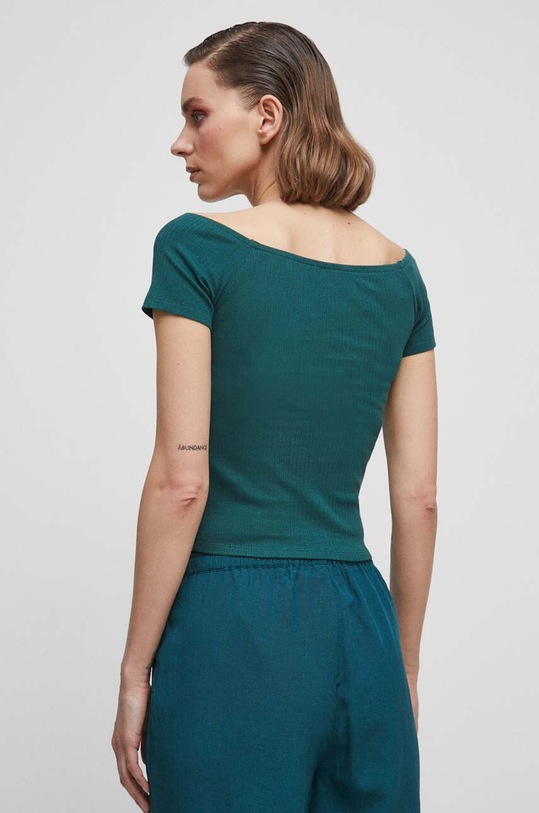Odzież T-shirt bawełniany damskie prążkowany z domieszką elastanu kolor zielony RS23.TSD0C0 turkusowy