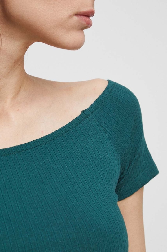T-shirt bawełniany damskie prążkowany z domieszką elastanu kolor zielony RS23.TSD0C0 turkusowy
