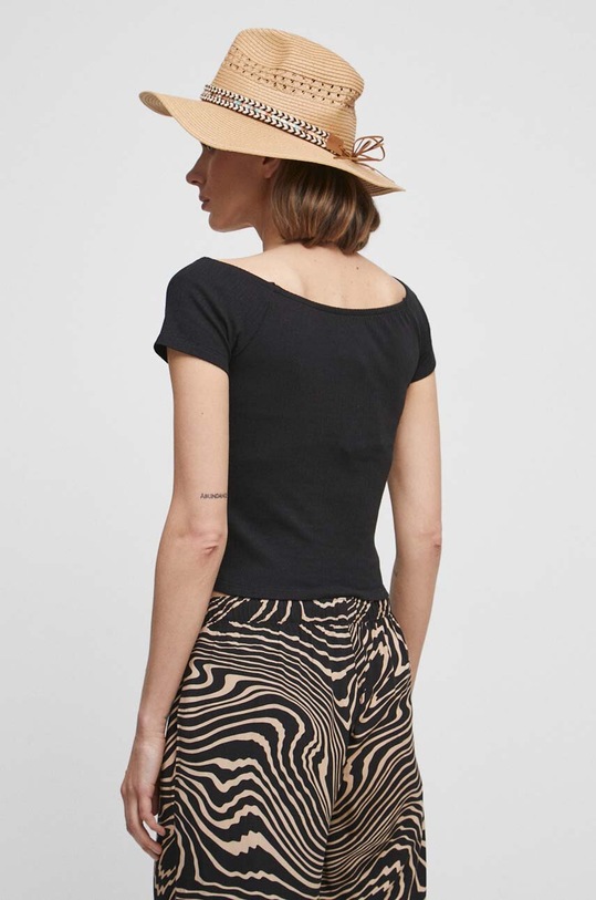 Odzież T-shirt bawełniany damskie prążkowany z domieszką elastanu kolor czarny RS23.TSD0C0 czarny