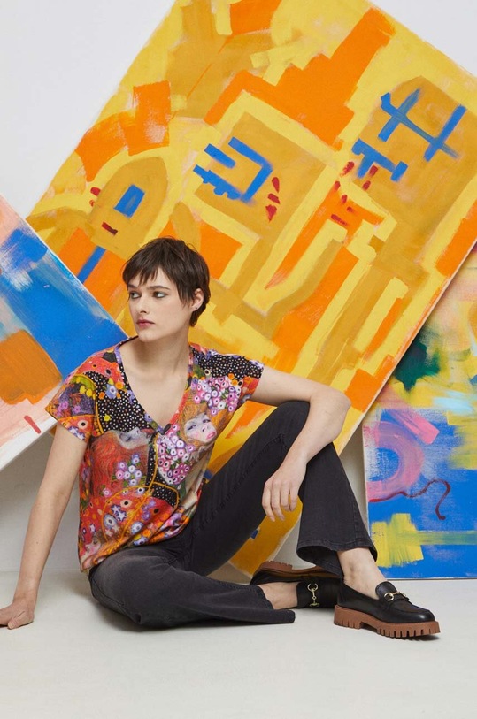 T-shirt bawełniany damski Eviva L'arte kolor pomarańczowy RS23.TSD257 pomarańczowy RS23