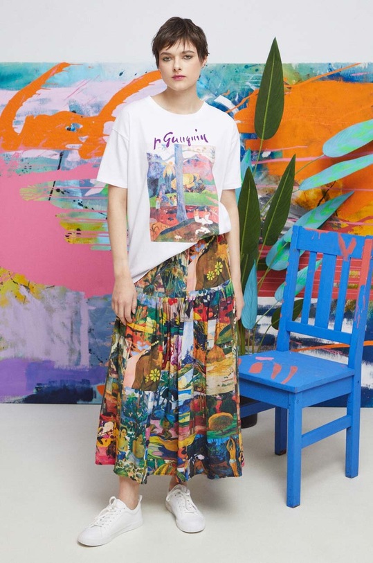 T-shirt bawełniany damski z domieszką elastanu Eviva L'arte kolor biały RS23.TSD262 biały RS23