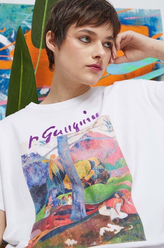 T-shirt bawełniany damski z domieszką elastanu Eviva L'arte kolor biały biały RS23.TSD262