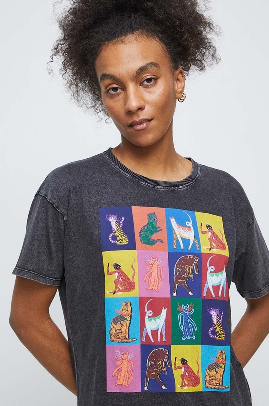 T-shirt bawełniany z kolekcji Koty kolor szary szary RS23.TSD356