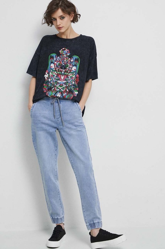 T-shirt bawełniany damski z nadrukiem kolor szary RS23.TSD402 szary RS23