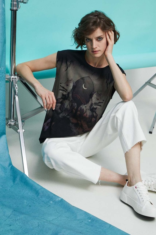 Bavlnené tričko dámske Medicine Artists šedá farba okrúhly sivá RS23.TSD450