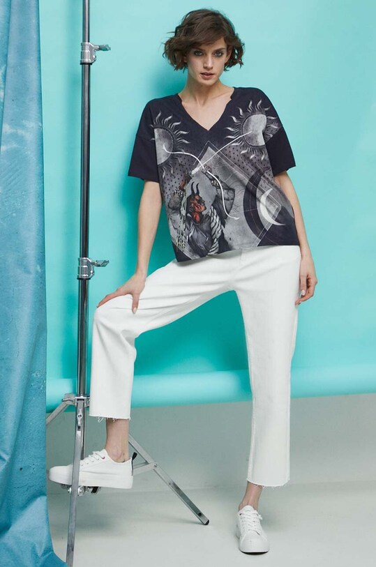 T-shirt bawełniany damski Medicine Artists kolor szary bawełna szary RS23.TSD451