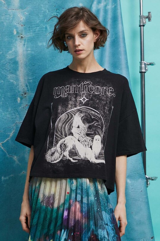 T-shirt bawełniany damski Medicine Artists kolor czarny czarny RS23.TSD453