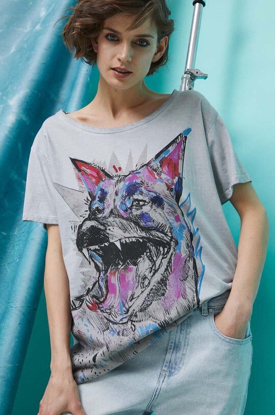 T-shirt bawełniany damski Medicine Artists kolor szary szary RS23.TSD457