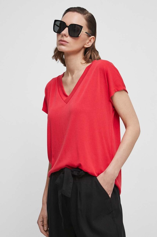 T-shirt damski gładki kolor czerwony z elastanem czerwony RS23.TSD511