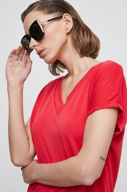 T-shirt damski gładki kolor czerwony czerwony RS23.TSD511
