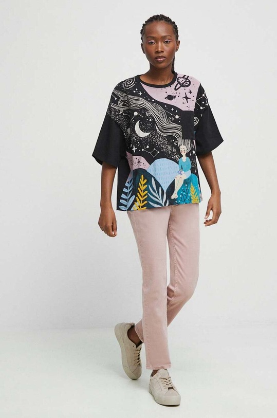 T-shirt bawełniany damski by Paulina Nachman, Grafika Polska, kolor czarny RS23.TSD650 czarny RS23