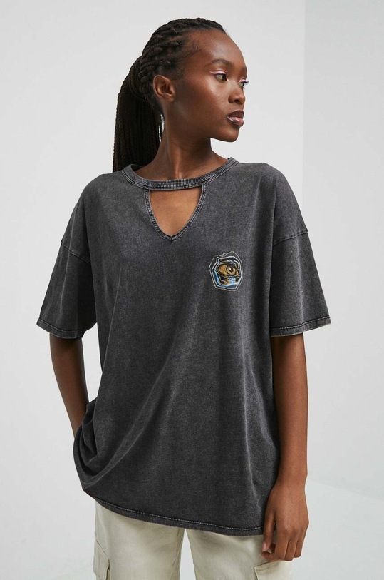 T-shirt bawełniany damski by Krabonszcz, Grafika Polska, kolor szary szary RS23.TSD654