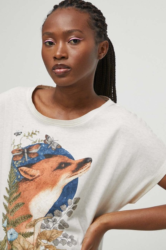 T-shirt bawełniany damski by Baju Maluje, Grafika Polska, kolor beżowy RS23.TSD658 beżowy