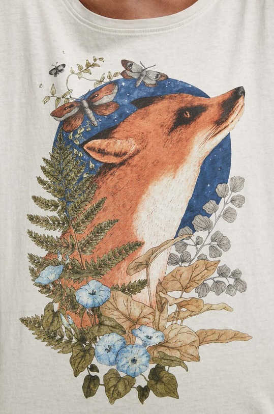 T-shirt bawełniany damski by Baju Maluje, Grafika Polska, kolor beżowy RS23.TSD658