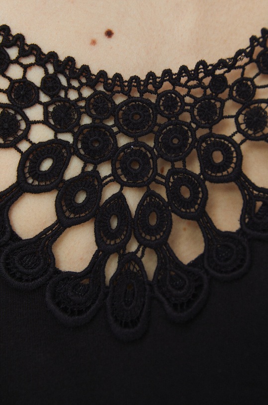 T-shirt bawełniany damskie z ozdobną aplikacją kolor czarny RS23.TSD701 czarny