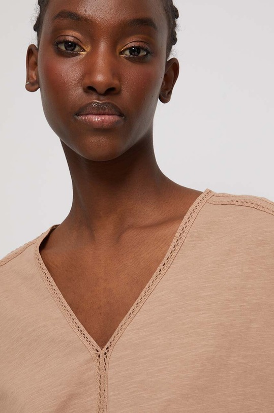 T-shirt bawełniany gładki kolor beżowy RS23.TSD800 beżowy