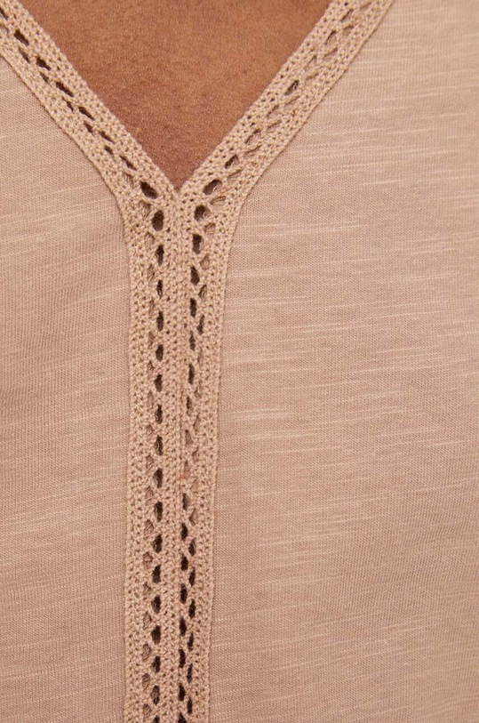 T-shirt bawełniany gładki kolor beżowy RS23.TSD800