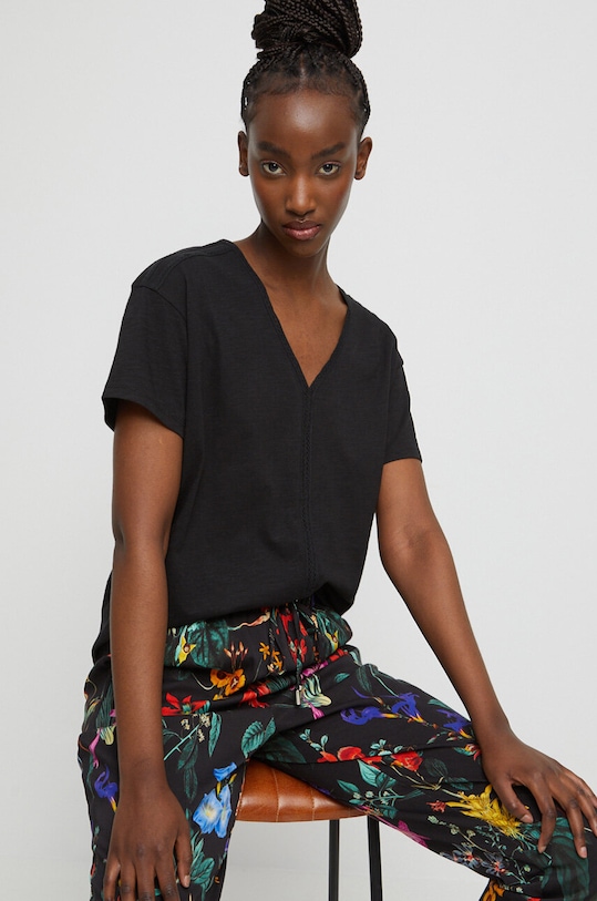 T-shirt bawełniany gładki kolor czarny gładkie czarny RS23.TSD800