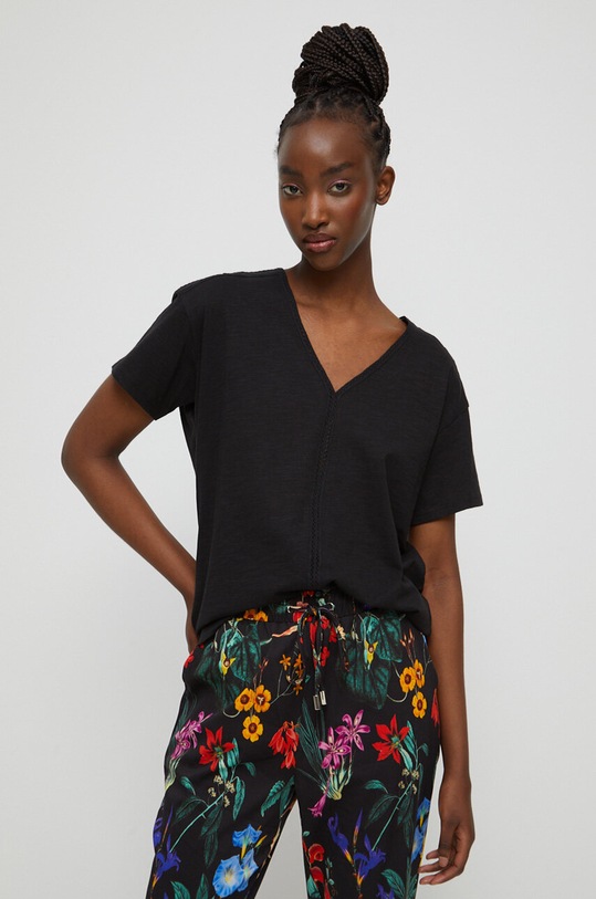 T-shirt bawełniany gładki kolor czarny czarny RS23.TSD800