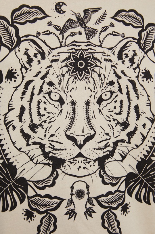 T-shirt bawełniany damski z nadrukiem kolor beżowy RS23.TSD807 beżowy