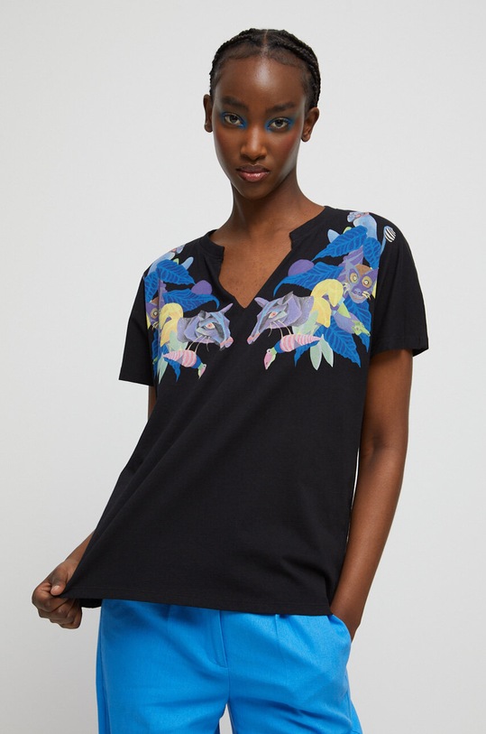 T-shirt bawełniany damski by Olamaloú kolor czarny RS23.TSD850 czarny RS23