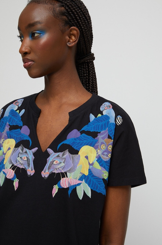 T-shirt bawełniany damski by Olamaloú kolor czarny RS23.TSD850 czarny