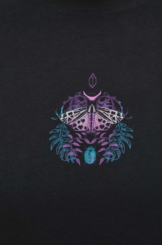 T-shirt bawełniany damski z nadrukiem z domieszką elastanu kolor czarny RS23.TSD866