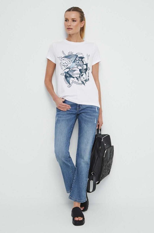 T-shirt bawełniany damski z nadrukiem z domieszką elastanu kolor biały RS23.TSD868 biały RS23