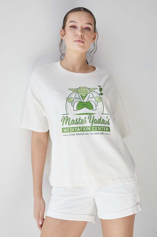 T-shirt bawełniany damski Star Wars kolor beżowy okrągły beżowy RS23.TSD956