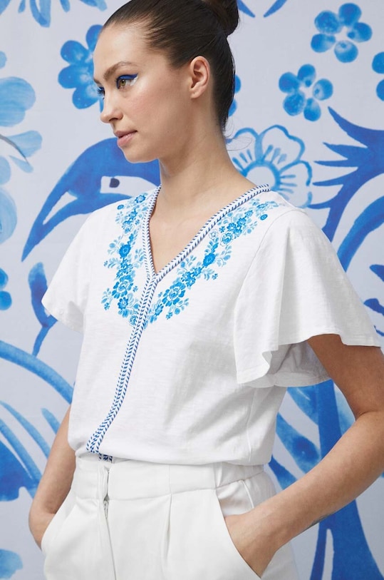 T-shirt bawełniany damski Medicine x Fajans Włocławek kolor biały bawełna biały RS23.TSDA05