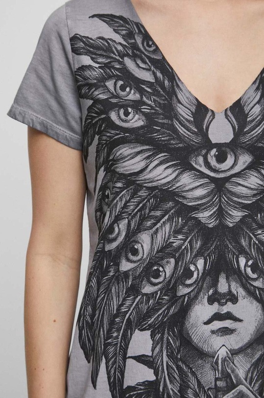 T-shirt bawełniany damski Tattoo Art by Natalia Osipa - Czornaja Ink, kolor szary RS23.TSDA51