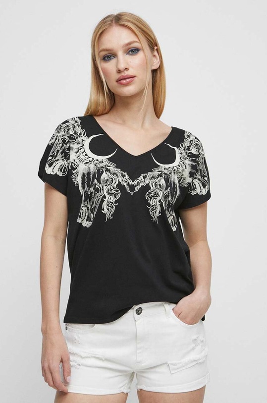 T-shirt bawełniany damski Tattoo Art by Karolina Słotwińska - Chuchu, kolor czarny RS23.TSDA57 czarny RS23